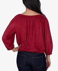 Ruby Rd. Petite Embroidered Scoop-Neck 3/4-Sleeve Blouse