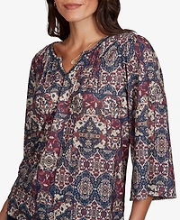 Ruby Rd. Petite Patchwork 3/4-Sleeve Henley Blouse