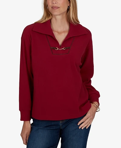 Ruby Rd. Petite Knt Premium Rib Collared Long-Sleeve Top