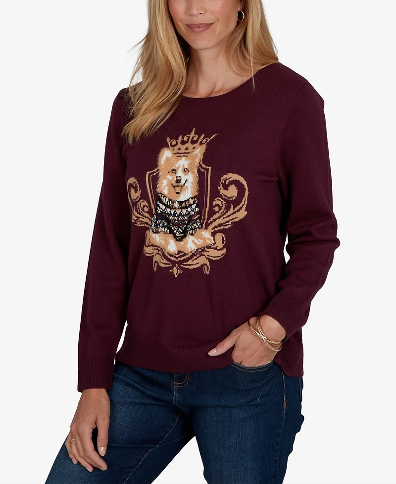 Ruby Rd. Petite Corgi-Graphic Scoop Neck Pullover