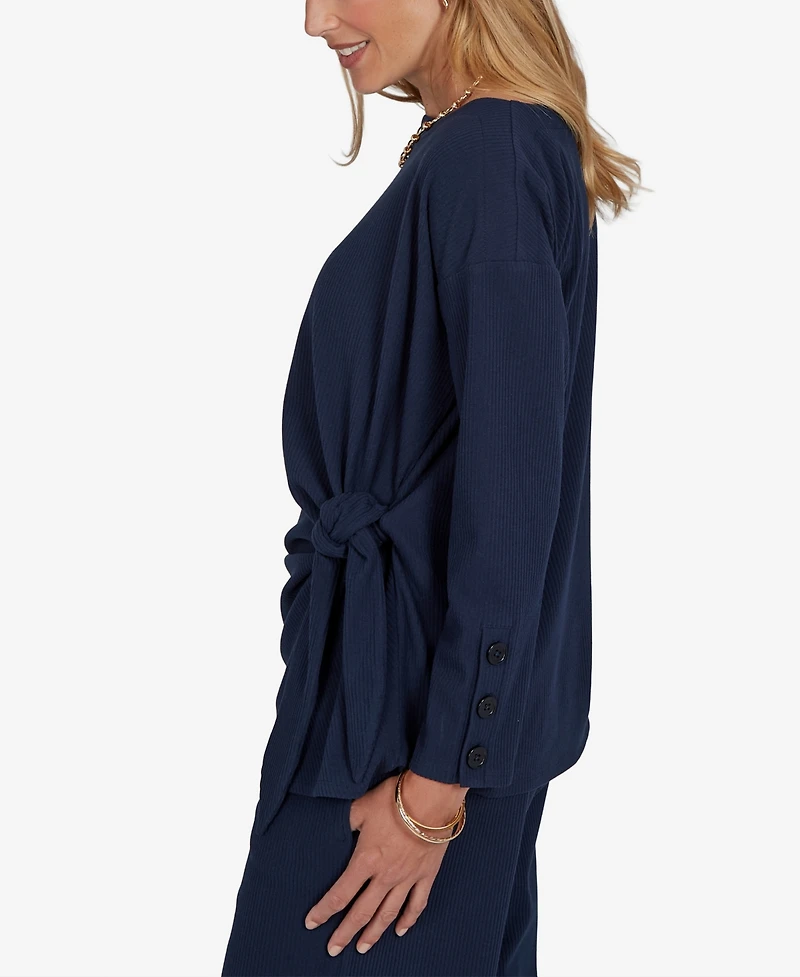 Ruby Rd. Petite Long-Sleeve Boat-Neck Side-Tie Top