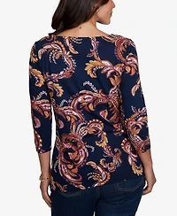 Ruby Rd. Petite Paisley-Print Boat Neck 3/4-Sleeve Top