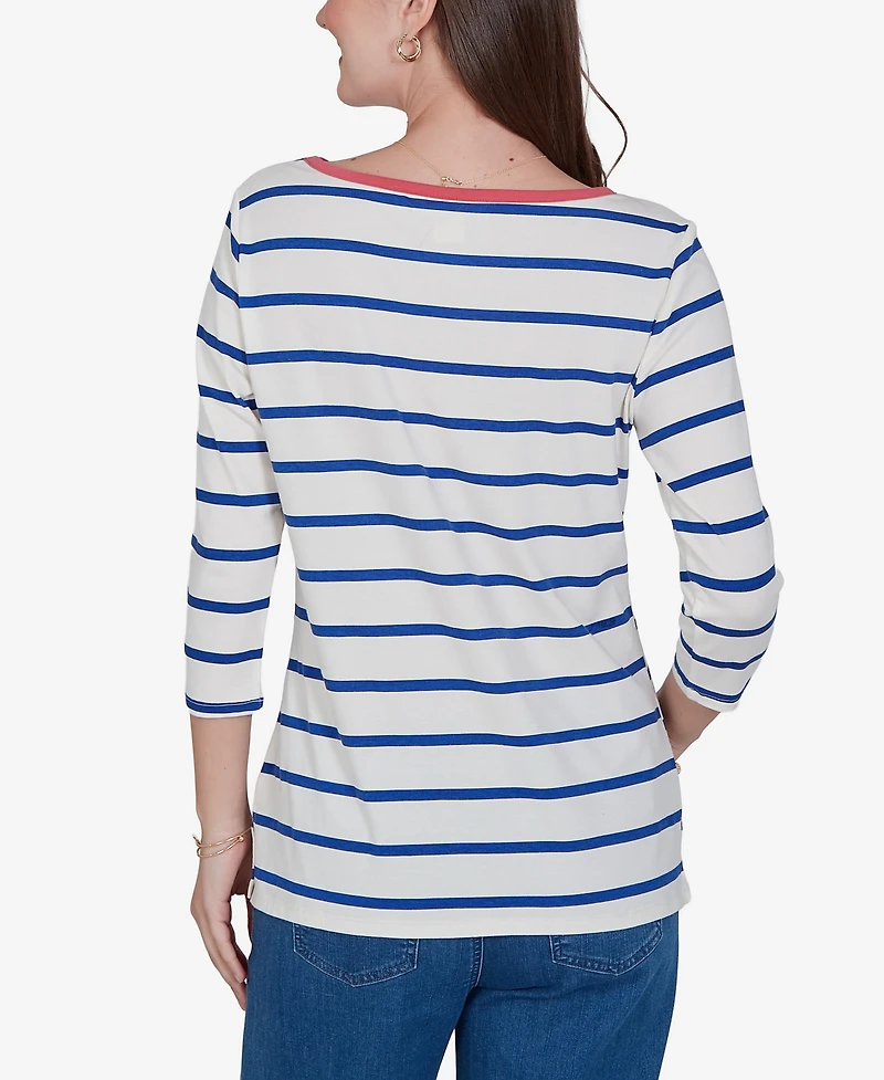 Ruby Rd. Petite Varsity Striped 3/4-Sleeve Boat-Neck Tee