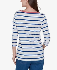 Ruby Rd. Petite Varsity Striped 3/4-Sleeve Boat-Neck Tee