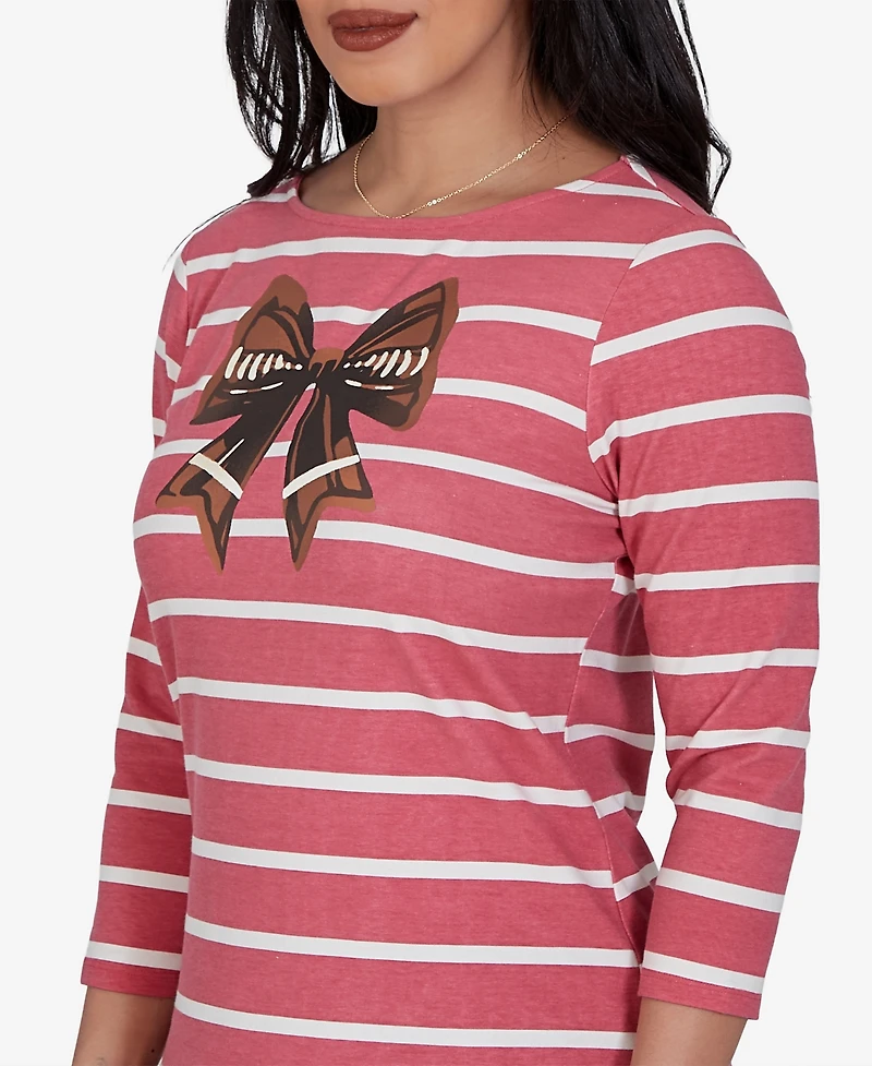 Ruby Rd. Petite 3/4-Sleeve Boat-Neck Curved-Hem T-Shirt