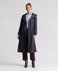 Avec Les Filles Women's Plaid Funnel Neck Belted Trench Coat