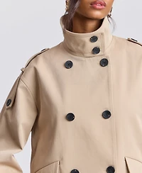 Avec Les Filles Women's Double-Breasted Short Trench Coat