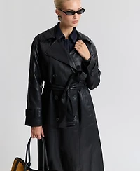 Avec Les Filles Women's Faux-Leather Belted Raglan-Sleeve Trench Coat