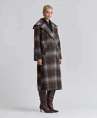 Avec Les Filles Women's Plaid Notch-Collar Maxi Coat