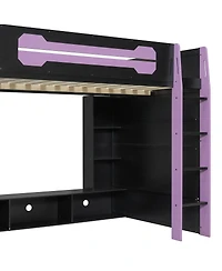 Streamdale Furniture Full Size Wood Loft Bed with Desk, Multi-storage Shelves and Rgb Light