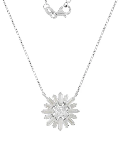 Macy's Rhodium Over Sterling Silver Baguette and Princess Cut Cubic Zirconia Sunshine Necklace