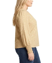 Ny Collection Plus Metallic-Dot Long-Sleeve Smocked-Cuff Blouse