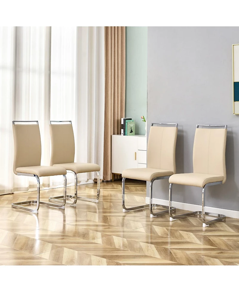 Streamdale Furniture Set of 4 Champagne Pu Upholstered Modern Dining Chairs