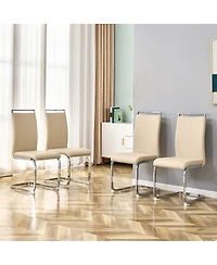 Streamdale Furniture Set of 4 Champagne Pu Upholstered Modern Dining Chairs