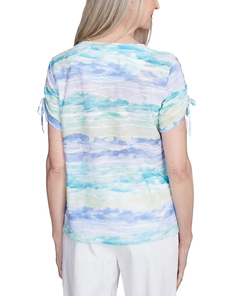 Alfred Dunner Petite Watercolor Tied Short-Sleeve Top