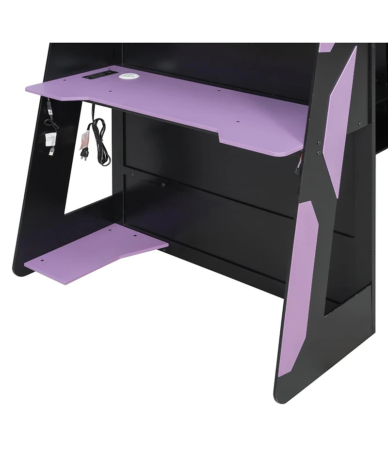 Streamdale Furniture Twin Size Wood Loft Bed with Desk, Multi-storage Shelves and Rgb Light