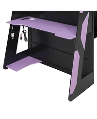 Streamdale Furniture Twin Size Wood Loft Bed with Desk, Multi-storage Shelves and Rgb Light