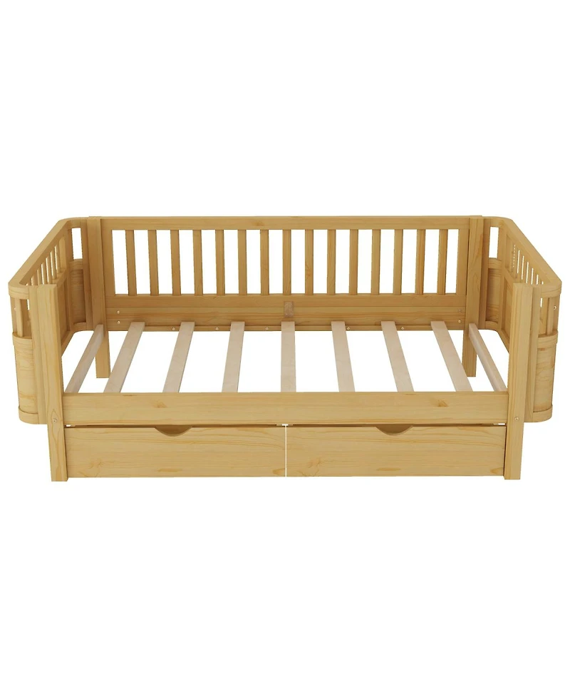 Streamdale Furniture Twin Size Wood Platform Bed with Rails for Kids