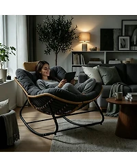 Streamdale Furniture Oversized Outdoor Wicker Papasan Rocking Chair with Cushion