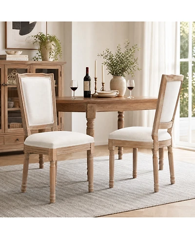 Streamdale Furniture Farmhouse Solid Wood Dining Chairs, Linen Seat, Set of 2