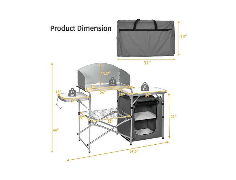Boyel Living Foldable Outdoor Bbq Portable Grilling Table With Windscreen Bag