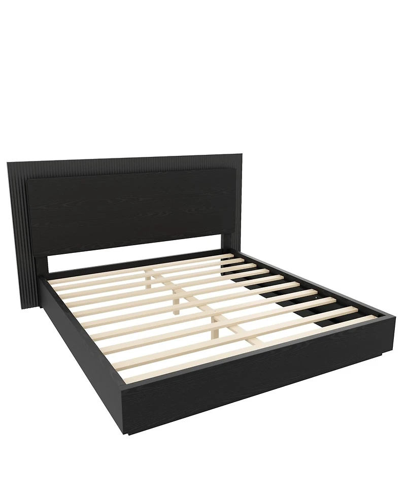 Streamdale Furniture Platform Bed Frame with Headboard and Led Light, Wood Slat Support, Queen