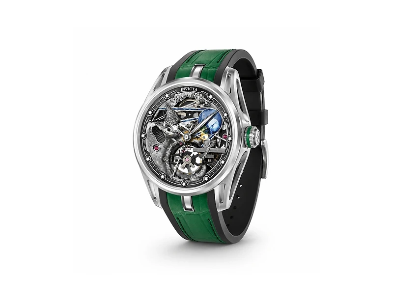 Invicta Celestial 69528 Men's 44.5mm Mechanical Watch - Steel Dial, Green Rubber Strap