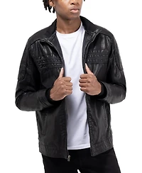 X-Ray Men's Grainy Polyurethane Leather Hooded Jacket with Faux Shearling Lining