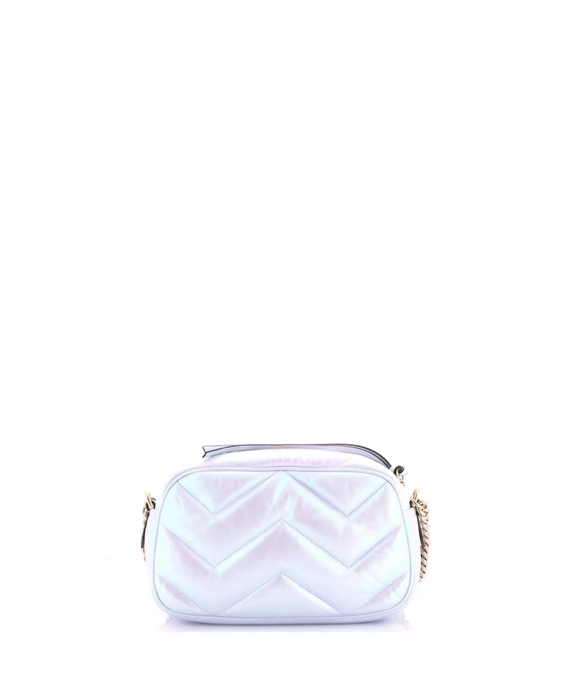 Pre-Owned Gucci Small Gg Marmont Shoulder Bag Chevron Iridescent Leather