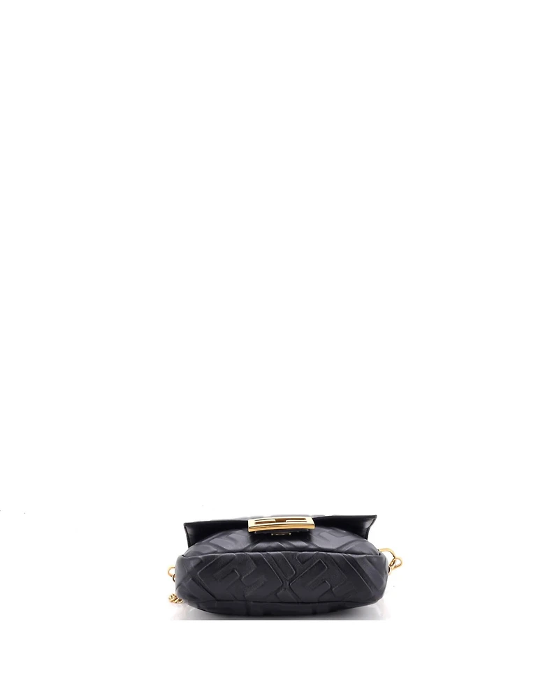 Pre-Owned Fendi Mini Baguette Nm Bag Zucca Embossed Leather