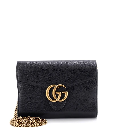 Pre-Owned Gucci Mini Gg Marmont Chain Wallet Leather