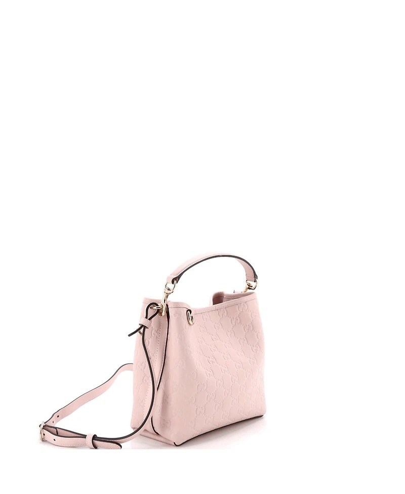Pre-Owned Gucci Small Gg Emblem Bucket Bag Gg Embossed Leather