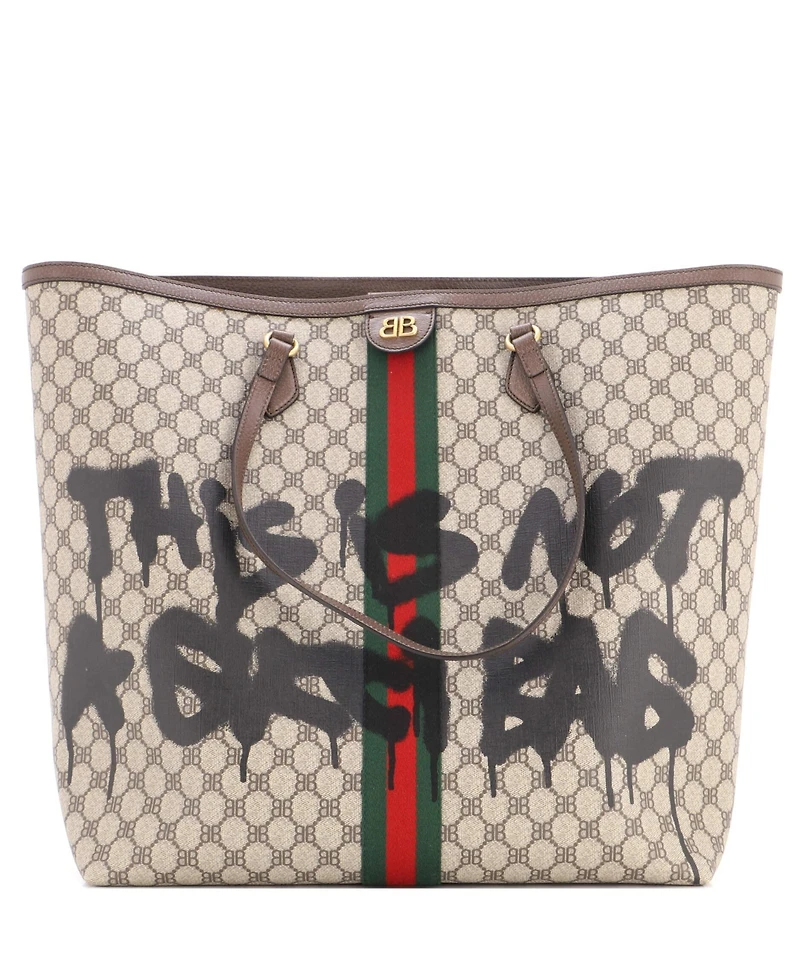 Pre-Owned Balenciaga Large x Gucci The Hacker Project Tote Graffiti Bb Coated Canvas