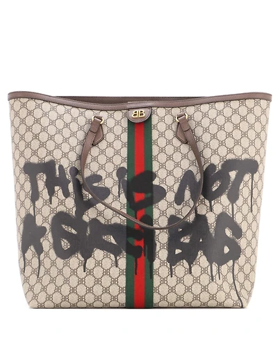 Pre-Owned Balenciaga Large x Gucci The Hacker Project Tote Graffiti Bb Coated Canvas