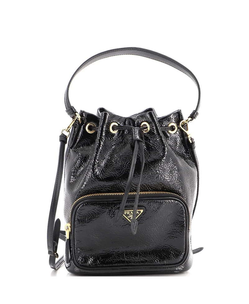 Pre-Owned Prada Small Drawstring Pocket Bucket Bag Patent
