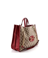 Pre-Owned Gucci Medium Horsebit 1955 Chain Tote Gg Canvas with Leather