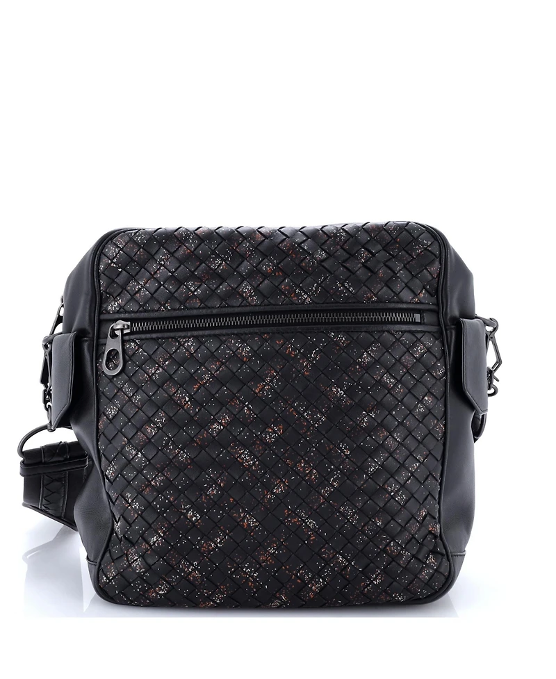 Pre-Owned Bottega Veneta Medium Snap Messenger Bag Printed Intrecciato Nappa