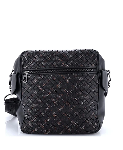 Pre-Owned Bottega Veneta Medium Snap Messenger Bag Printed Intrecciato Nappa