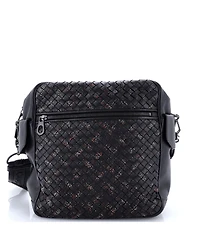 Pre-Owned Bottega Veneta Medium Snap Messenger Bag Printed Intrecciato Nappa
