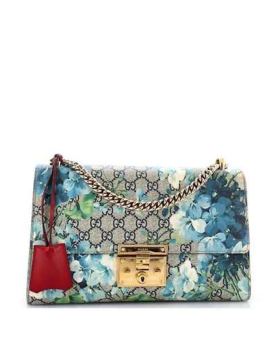 Pre-Owned Gucci Medium Padlock Shoulder Bag Blooms Print Gg Coated Canvas