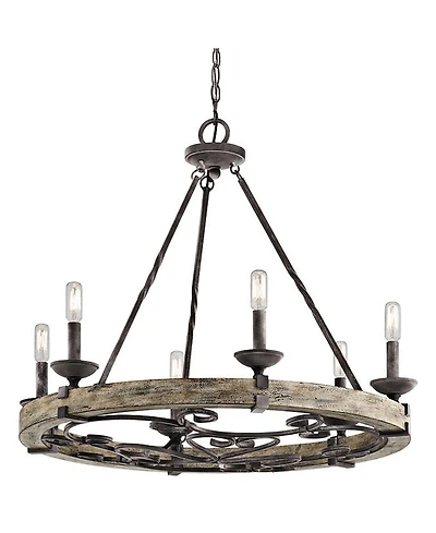 Kichler Taulbee 28 1/2" Aged Zinc 6-Light Wagon Wheel Chandelier