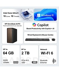Hp OmniDesk Tower Desktop, Intel Core Ultra 5 225, Intel Graphics, 32GB DDR5, 2TB Ssd, Wi-Fi 6, Win11 Home, Black