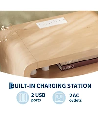 2-Drawer Nightstand, Modern Bedside Table with Built in Charging Station, Anti-Tip Kit, Sturdy Storage Cabinet for Bedroom, Living Room, Entryway