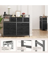 9 Drawer Dresser, Modern 39 Inch Chest of Drawers with Charging Station, Outlets, Multi Purpose Tv Stand for Bedroom, Living Room, Hallway, Black