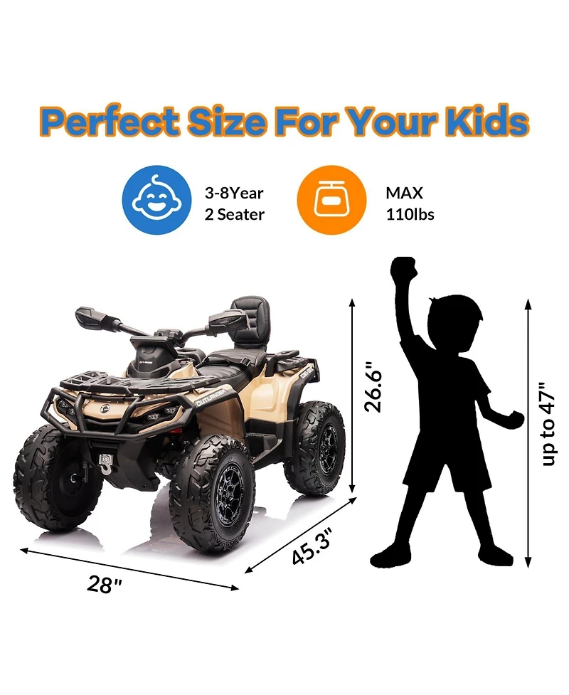 12V 2-Seater Kids Electric Atv Ride-On with Remote Control Led Lights Music Spring Suspension for Ages 3-8