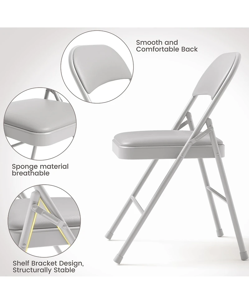 Folding Chairs Set of 2 Padded Comfortable Foldable with Soft Cushion Metal Stackable Portable for Office Wedding Dining Grey