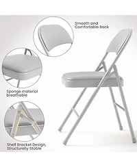Folding Chairs Set of 2 Padded Comfortable Foldable with Soft Cushion Metal Stackable Portable for Office Wedding Dining Grey