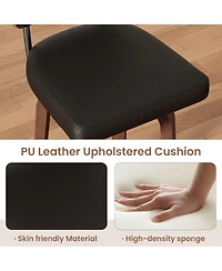 Set of 4 Bar Stools 26" Counter Height Swivel Faux Leather Upholstered with Backrest and Walnut Wood Legs Mid Century for Kitchen Island Home Bar
