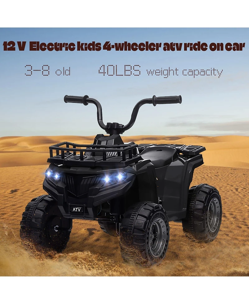 12V Kids Electric Ride On Atv Quad Car, 4 Wheeler Toy Vehicle with Anti Slip Treaded Wheels, Safe Ride On Toy for Boys Girls, Birthday Holiday Gift