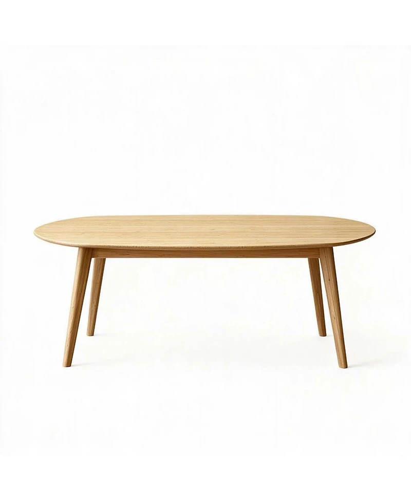 Oval Coffee Table Low Floor Solid Wood Legs Small Side End Table Rounded Edges Water-Resistant Surface Tool-Free Compact for Living Room Balcony